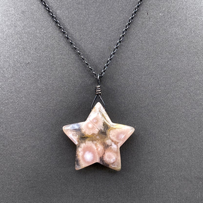 Flower Agate Star pendant Necklace