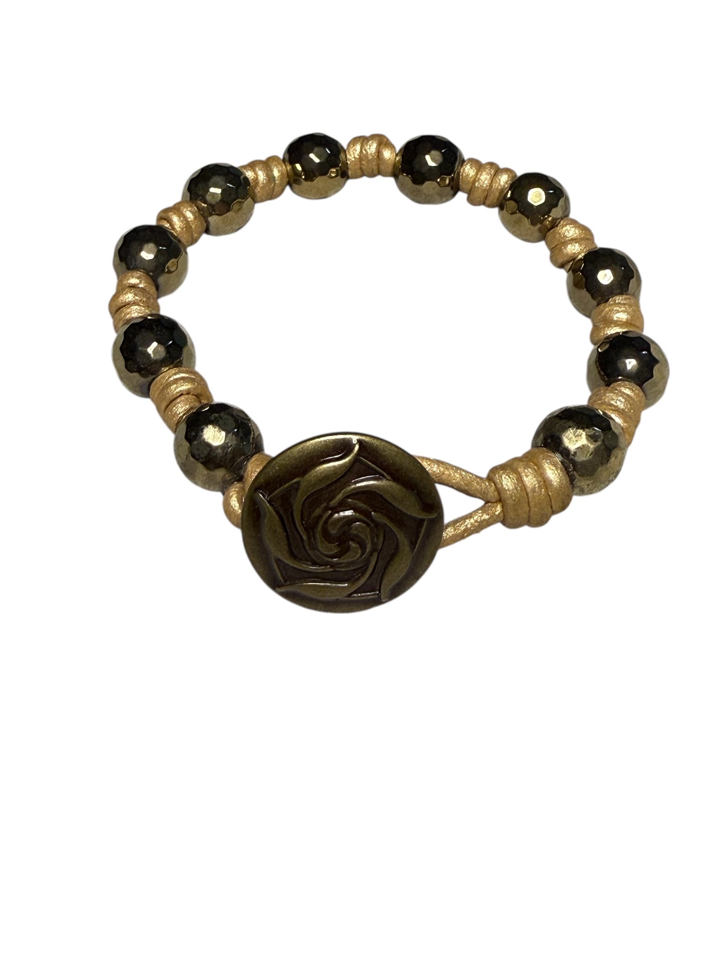 Pyrite Gemstone  and Leather Hand knotted Bracelet