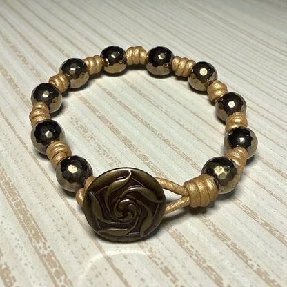 Pyrite Gemstone  and Leather Hand knotted Bracelet