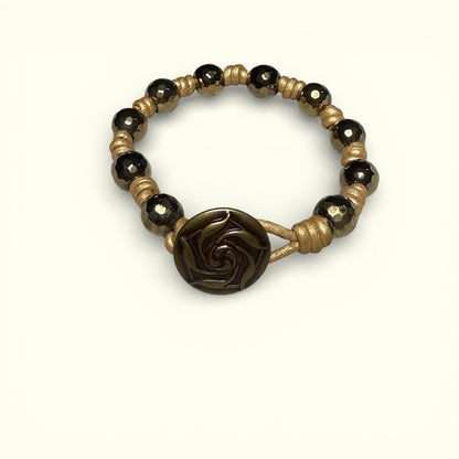 Pyrite Gemstone  and Leather Hand knotted Bracelet