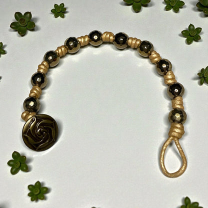Pyrite Gemstone  and Leather Hand knotted Bracelet