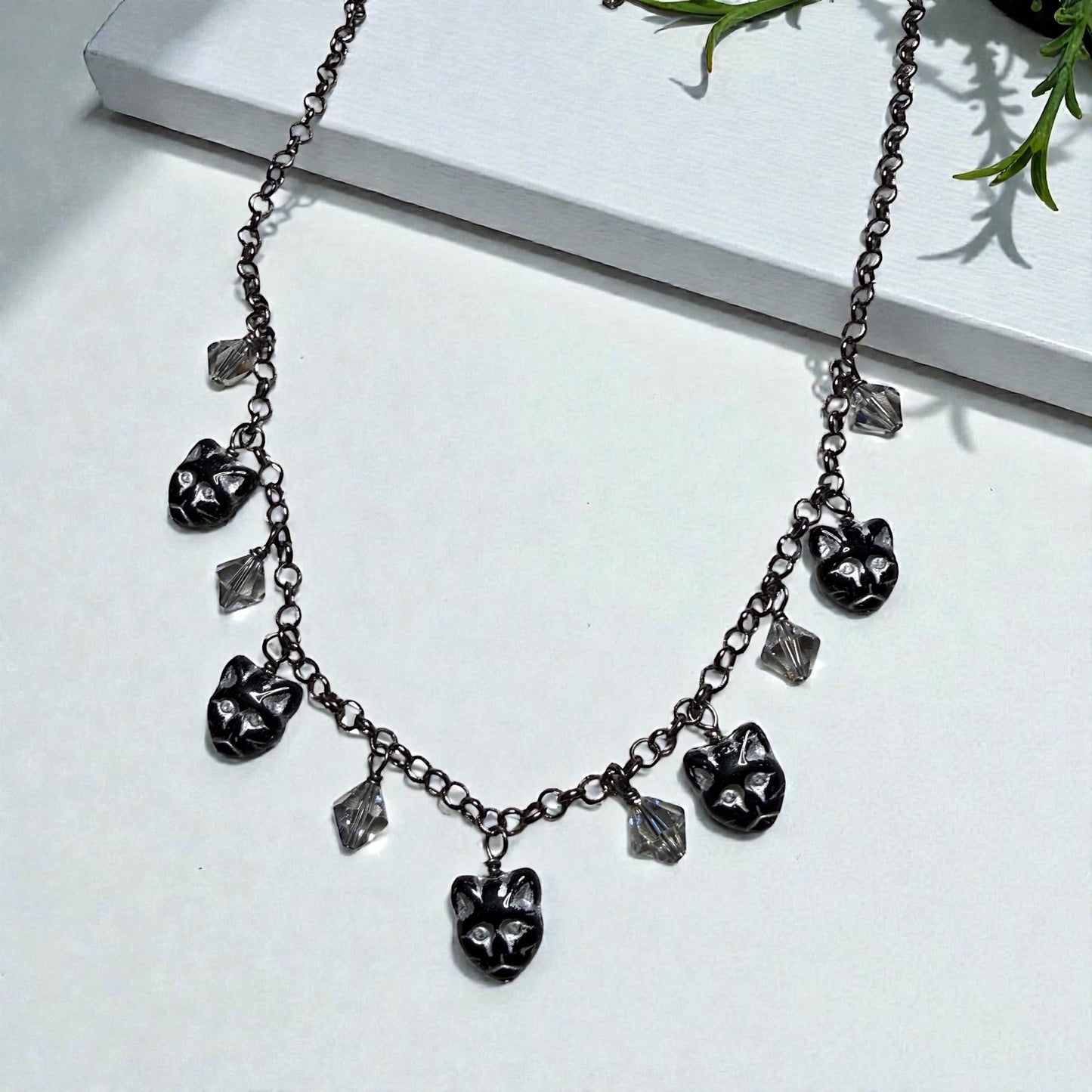 Glass beaded Kitty Cat Necklace