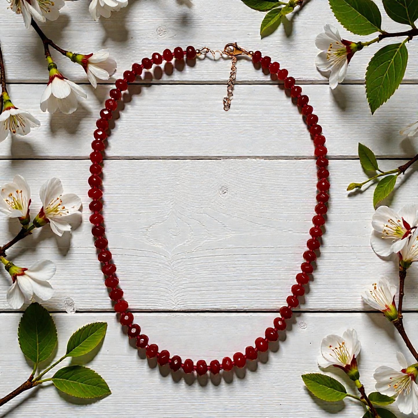 Red Jade and Red Spinel Candy shaped Necklace