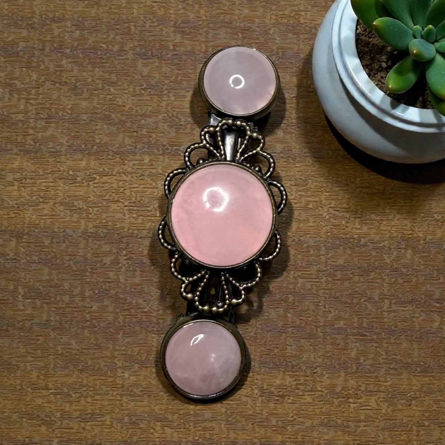 Rose Quartz French Barrette