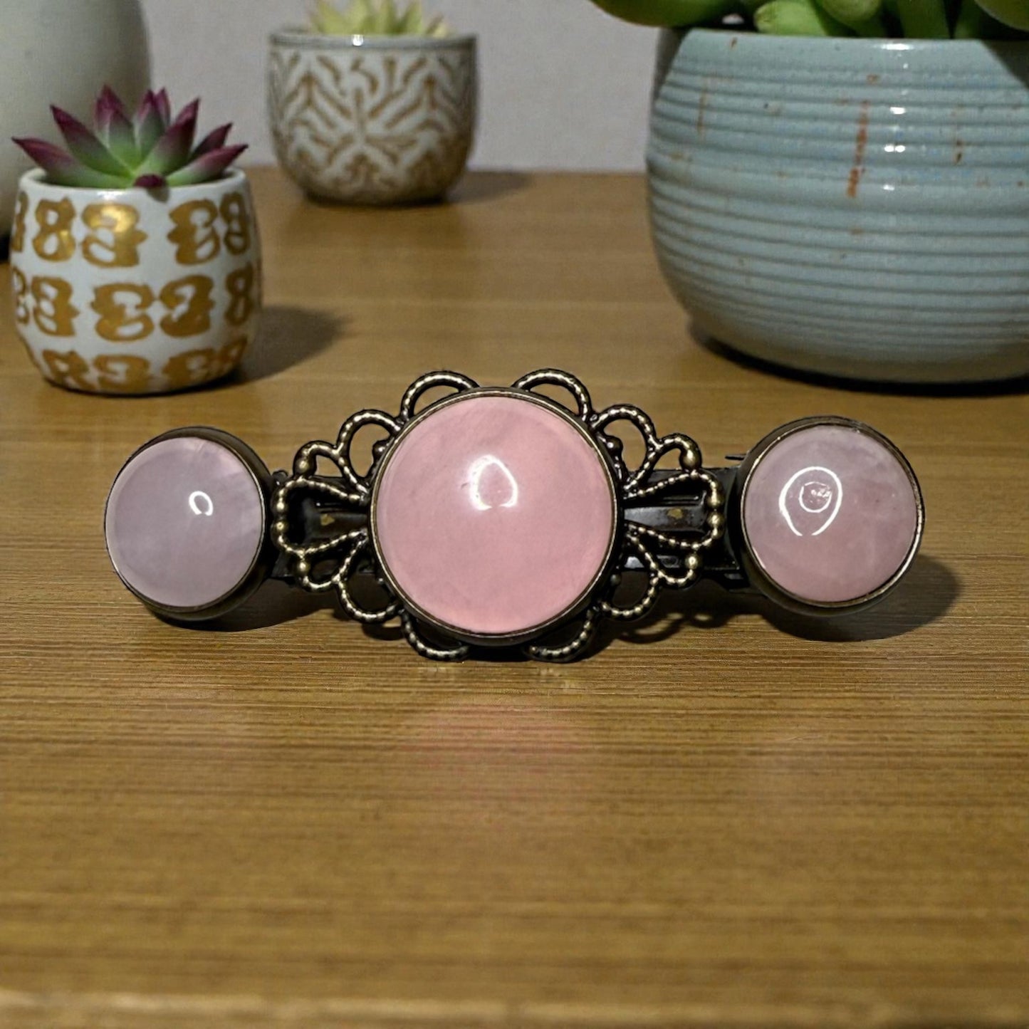 Rose Quartz French Barrette