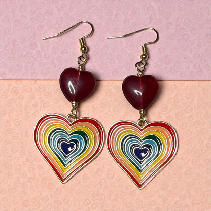 Rainbow Heart and Jade Earrings