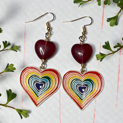 Rainbow Heart and Jade Earrings