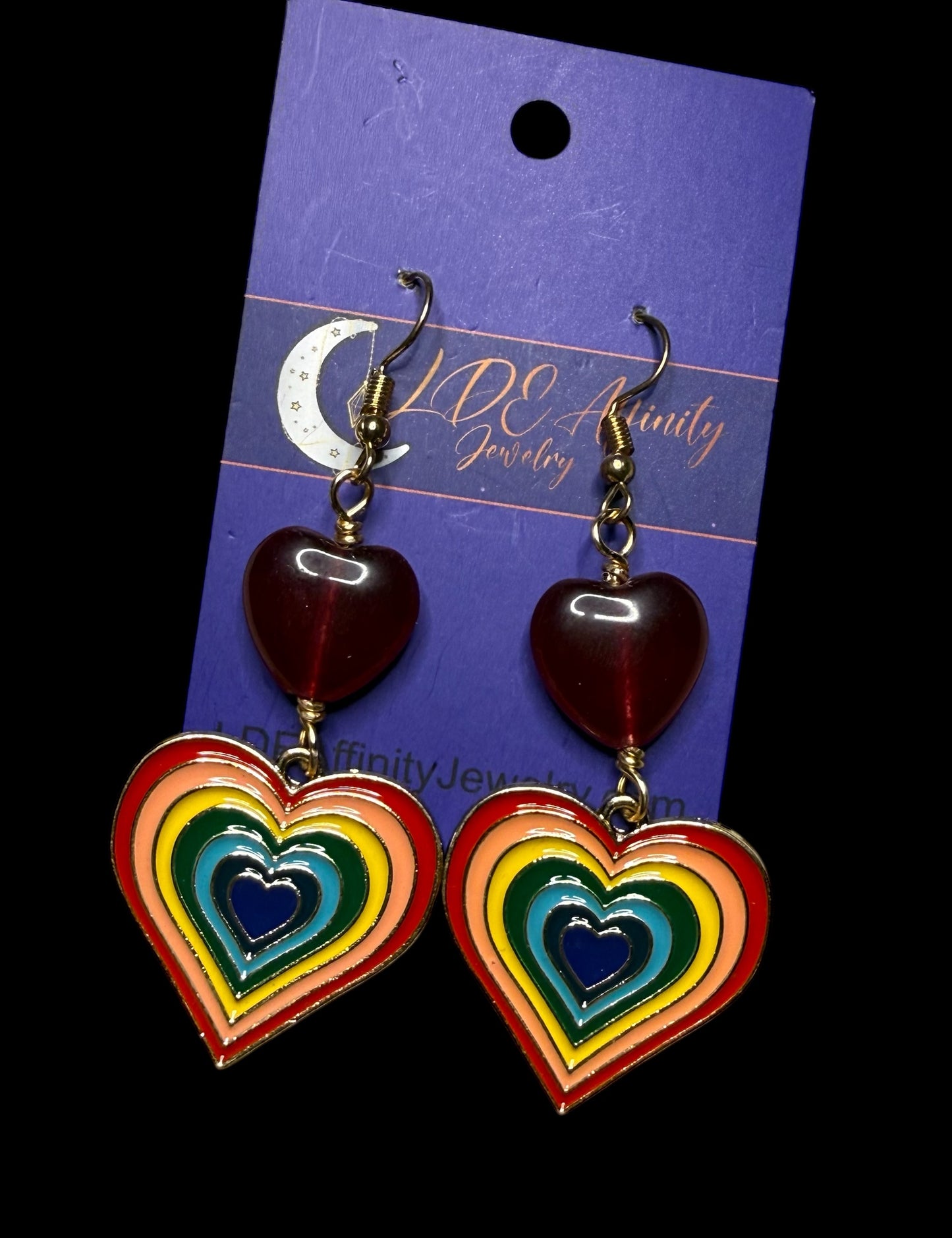 Rainbow Heart and Jade Earrings