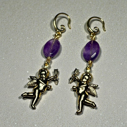 Cupid and Amethyst Dangle Earrings