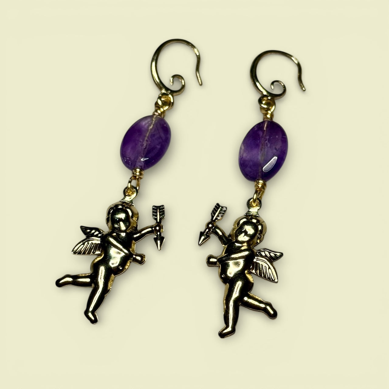 Cupid and Amethyst Dangle Earrings