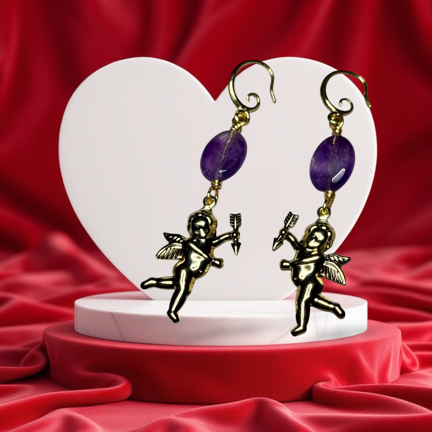 Cupid and Amethyst Dangle Earrings