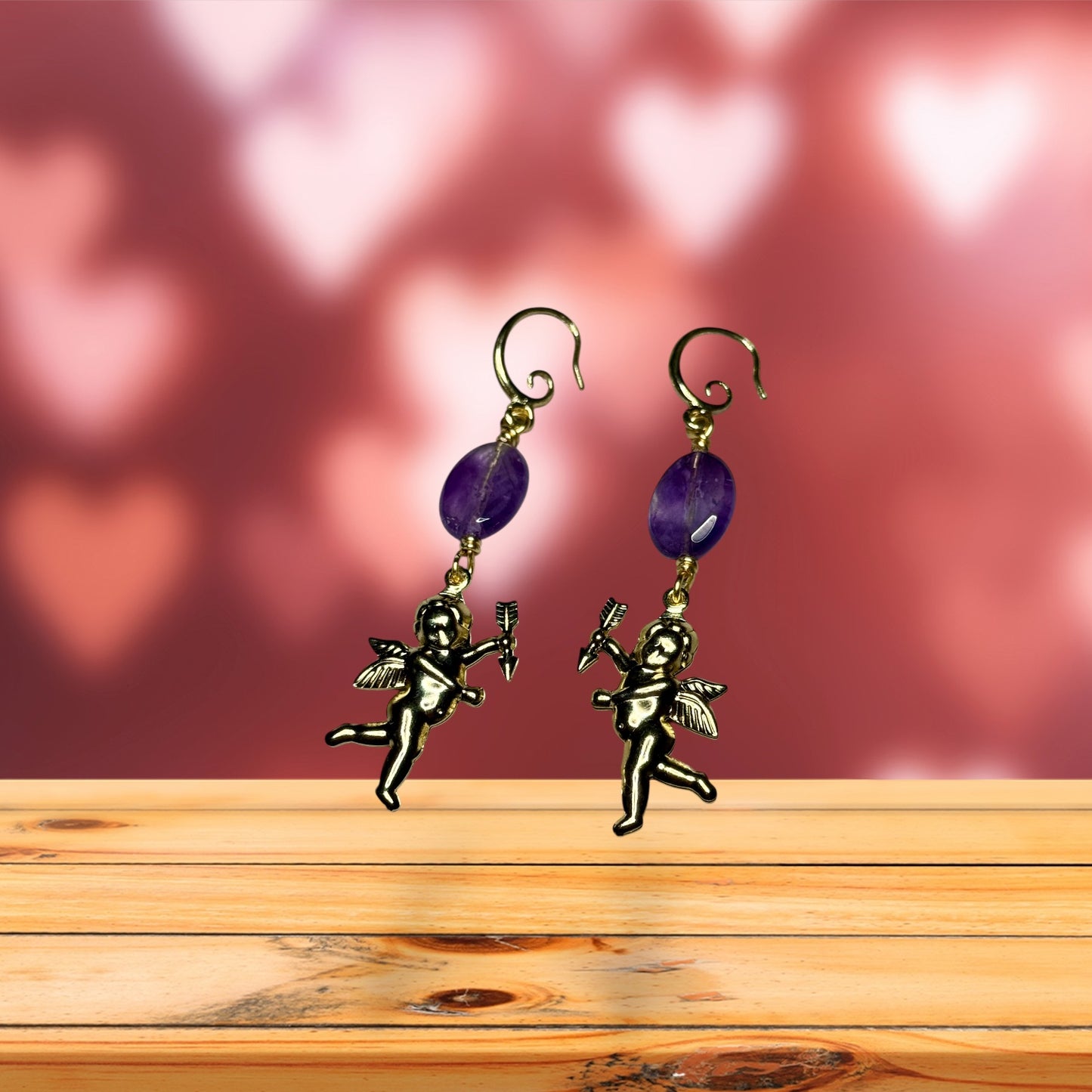 Cupid and Amethyst Dangle Earrings