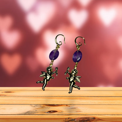 Cupid and Amethyst Dangle Earrings
