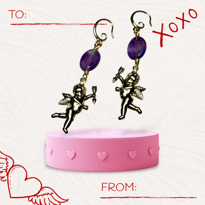 Cupid and Amethyst Dangle Earrings