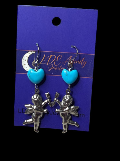 Cupid and Turquoise Heart Dangle Earrings