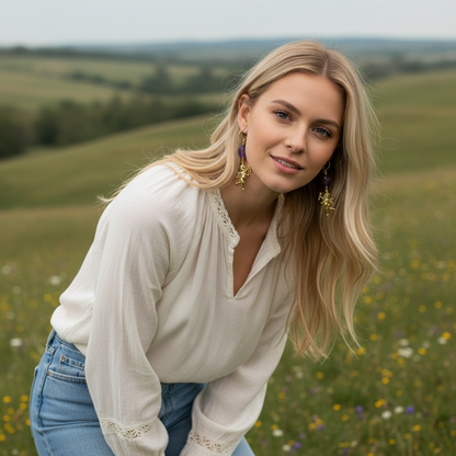 Cupid and Amethyst Dangle Earrings