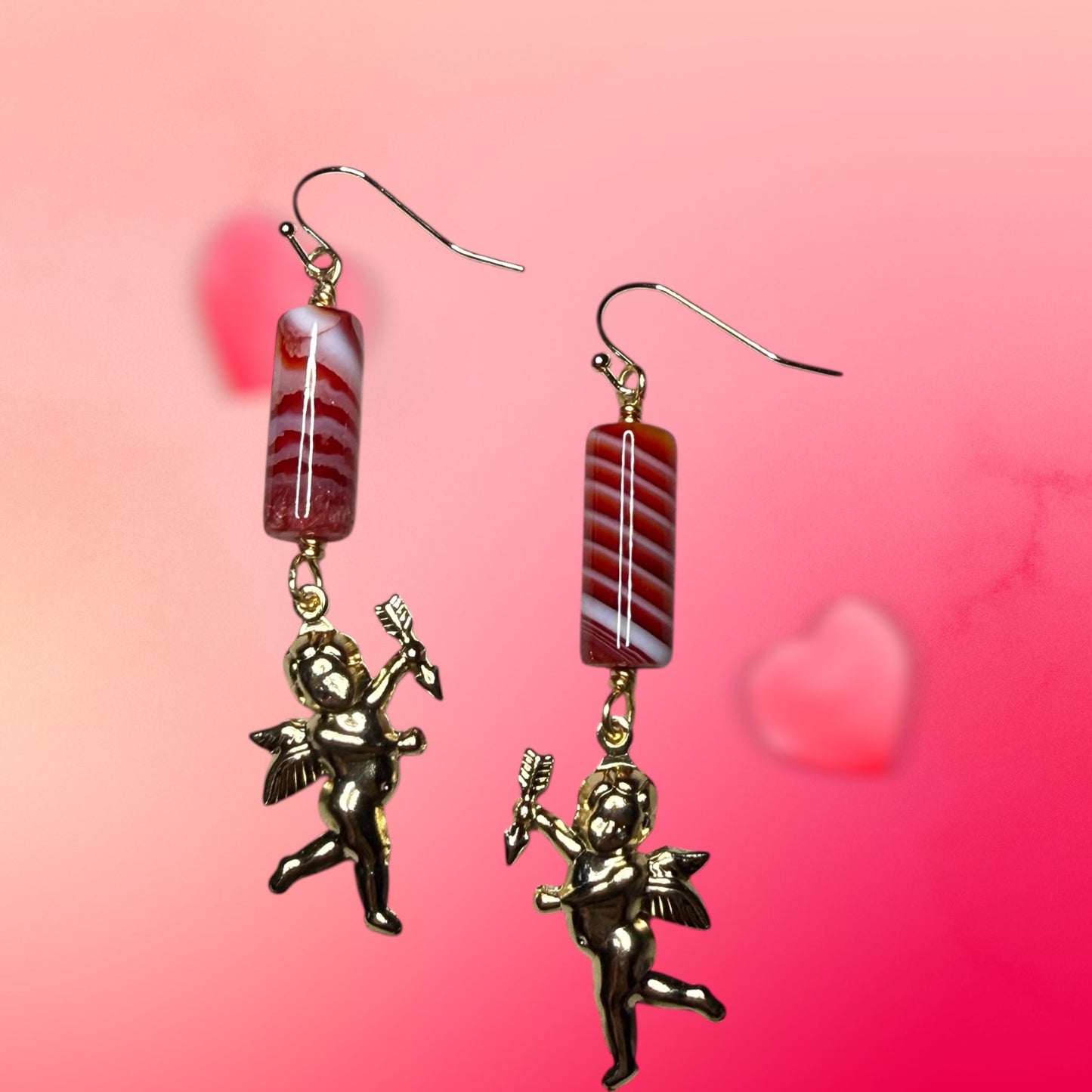 Cupid and Red Agate Dangle Earrings
