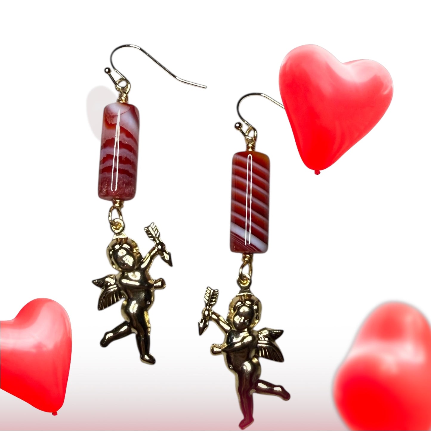 Cupid and Red Agate Dangle Earrings