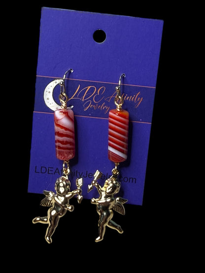 Cupid and Red Agate Dangle Earrings