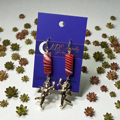 Cupid and Red Agate Dangle Earrings