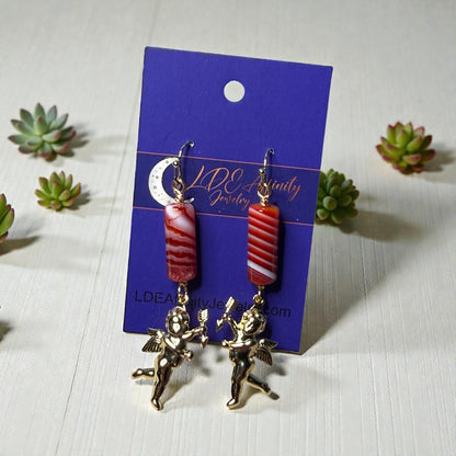 Cupid and Red Agate Dangle Earrings