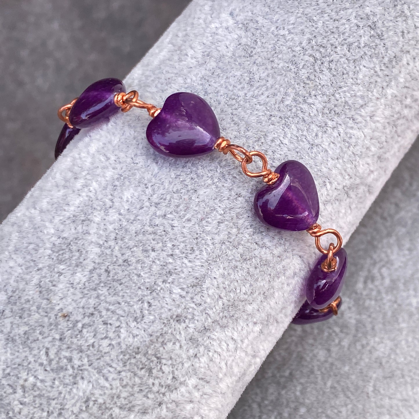 Amethyst Heart and Copper Bracelet