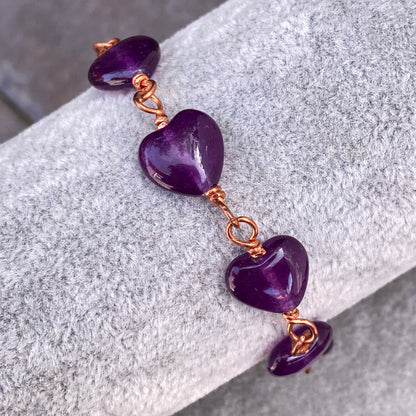 Amethyst Heart and Copper Bracelet