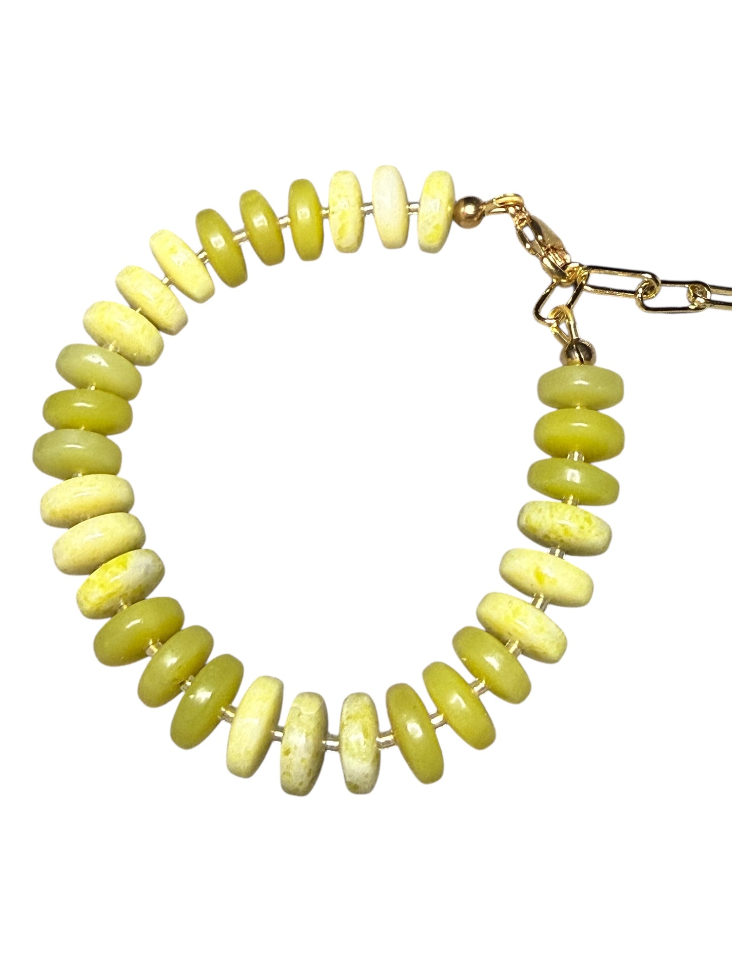 Yellow Jade Gemstone Candy Style Gold Fill Clasp Bracelet