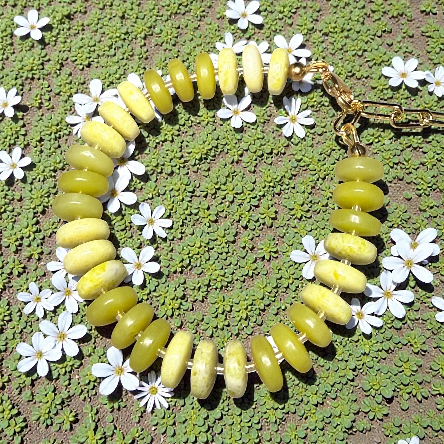 Yellow Jade Gemstone Candy Style Gold Fill Clasp Bracelet