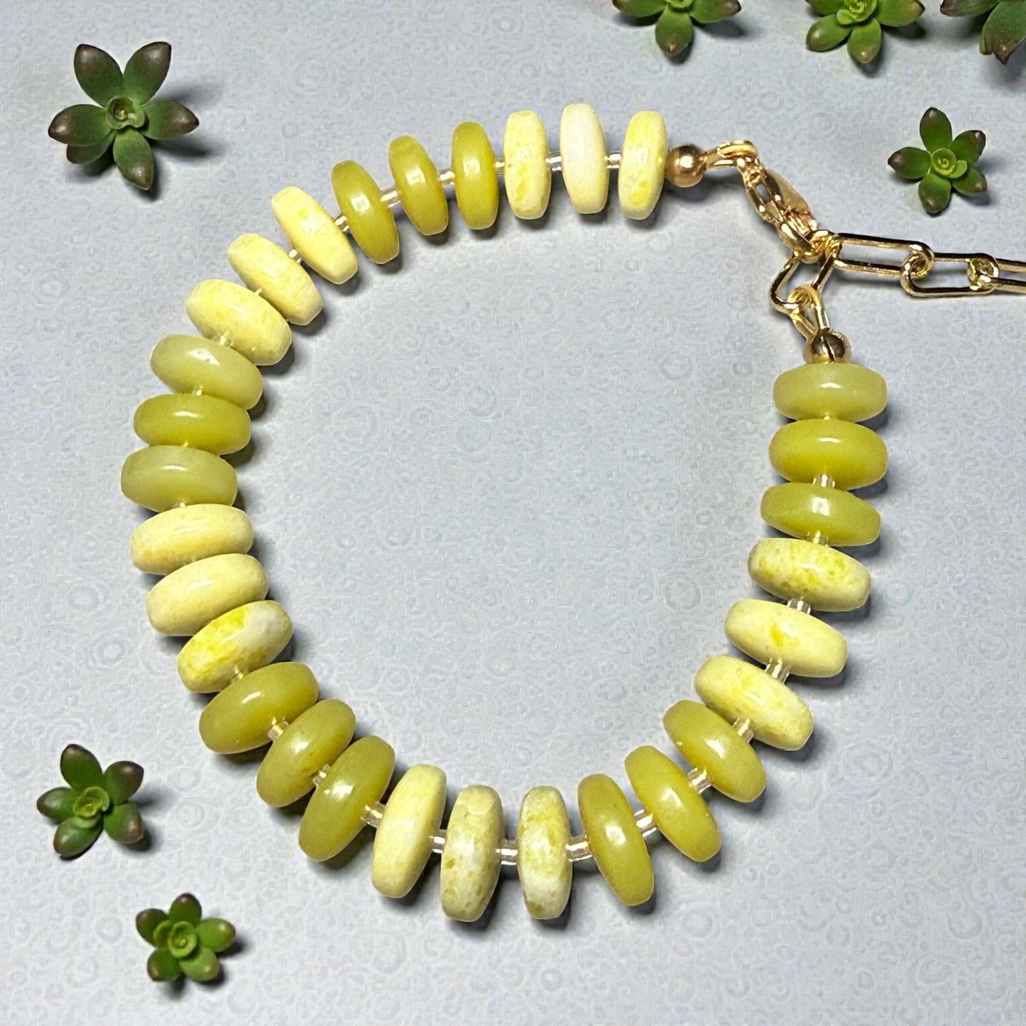 Yellow Jade Gemstone Candy Style Gold Fill Clasp Bracelet