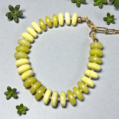 Yellow Jade Gemstone Candy Style Gold Fill Clasp Bracelet