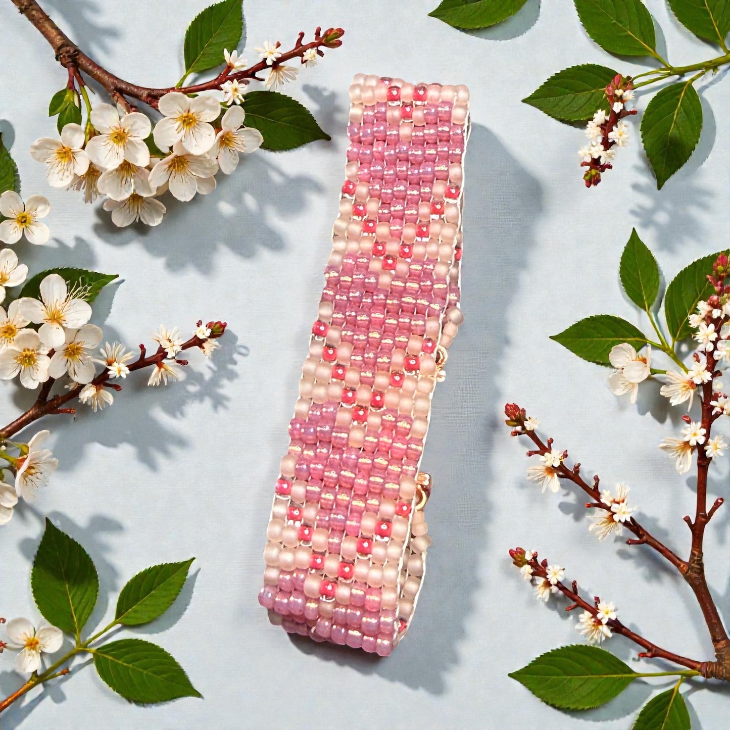 Pink Glass Beaded Heart bracelet