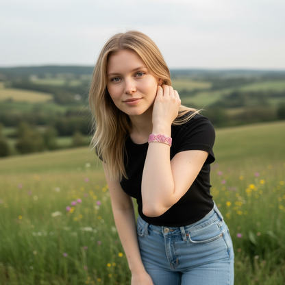 Pink Glass Beaded Heart bracelet