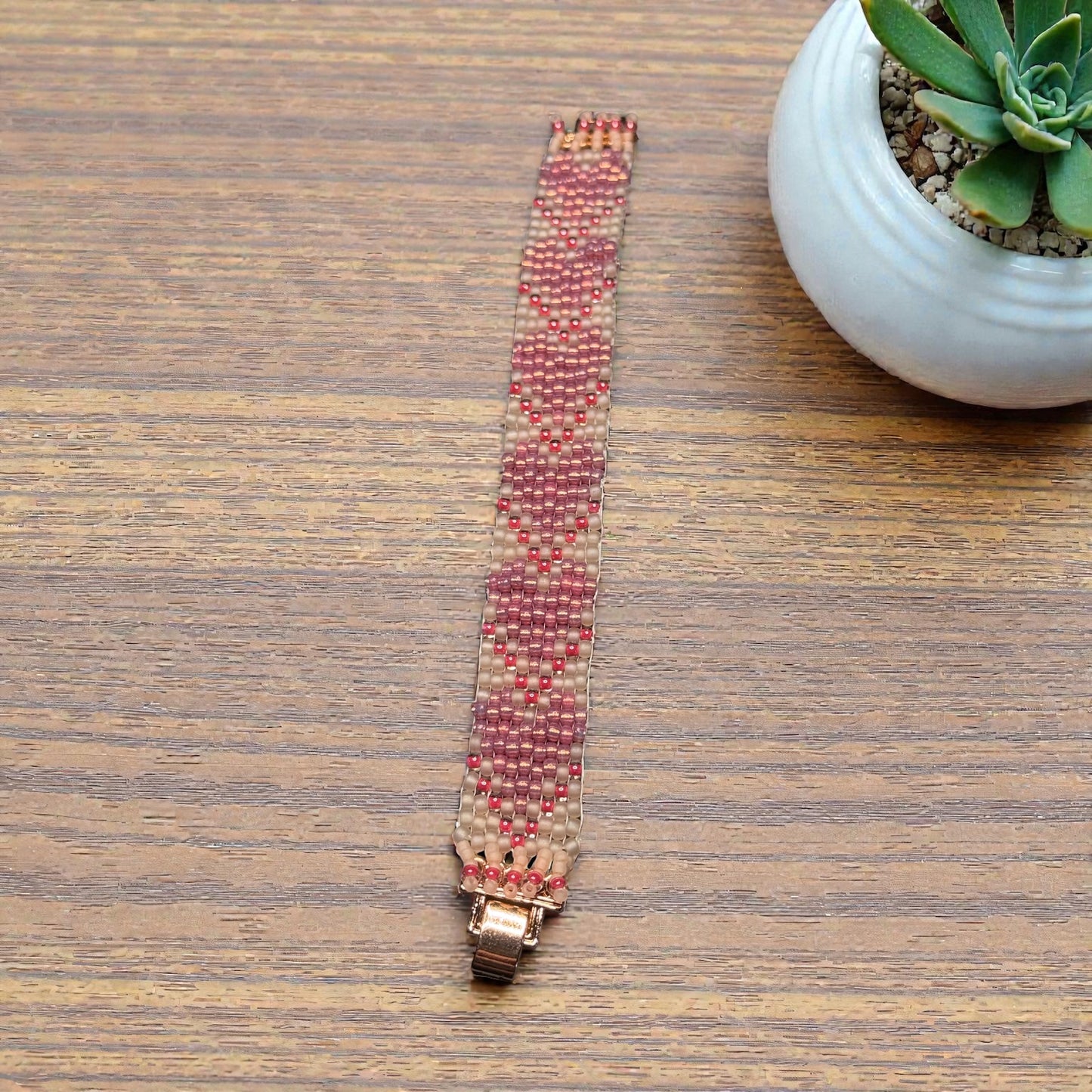 Pink Glass Beaded Heart bracelet