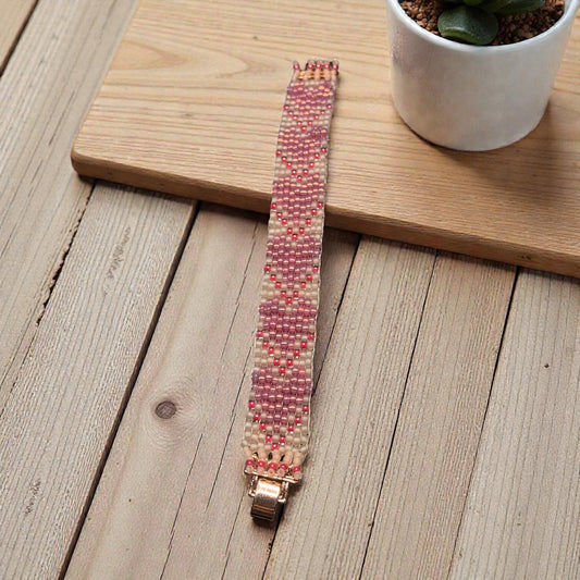 Pink Glass Beaded Heart bracelet