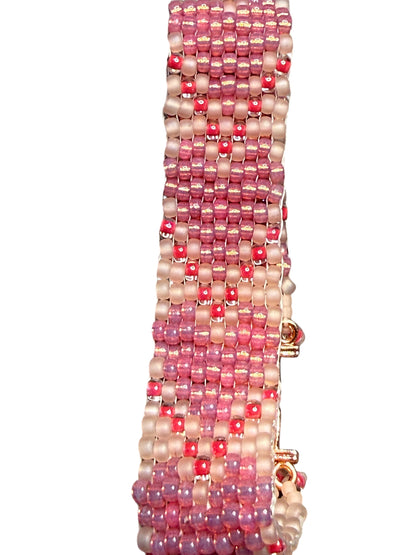 Pink Glass Beaded Heart bracelet