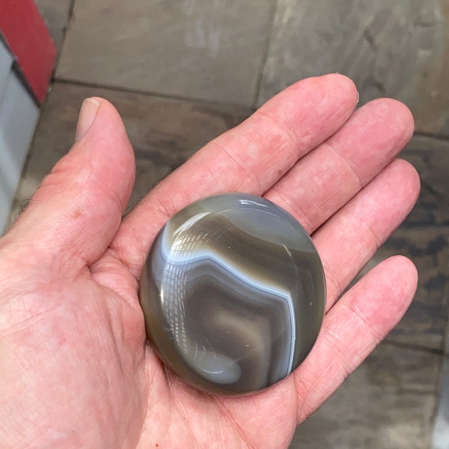 Natural Brazilian Gray Banded Agate Palm Stone