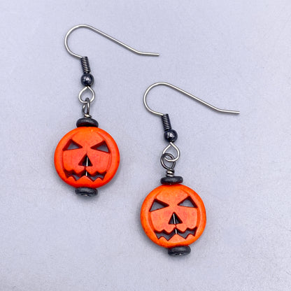 Howlite Jack-O-Lantern Earrings