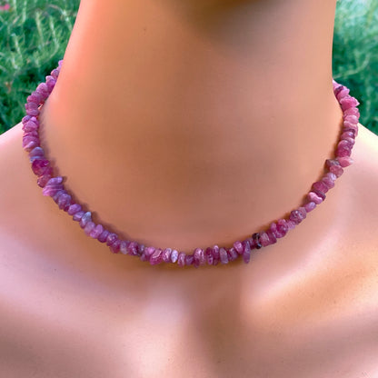 Pink Tourmaline gemstone chip choker necklace