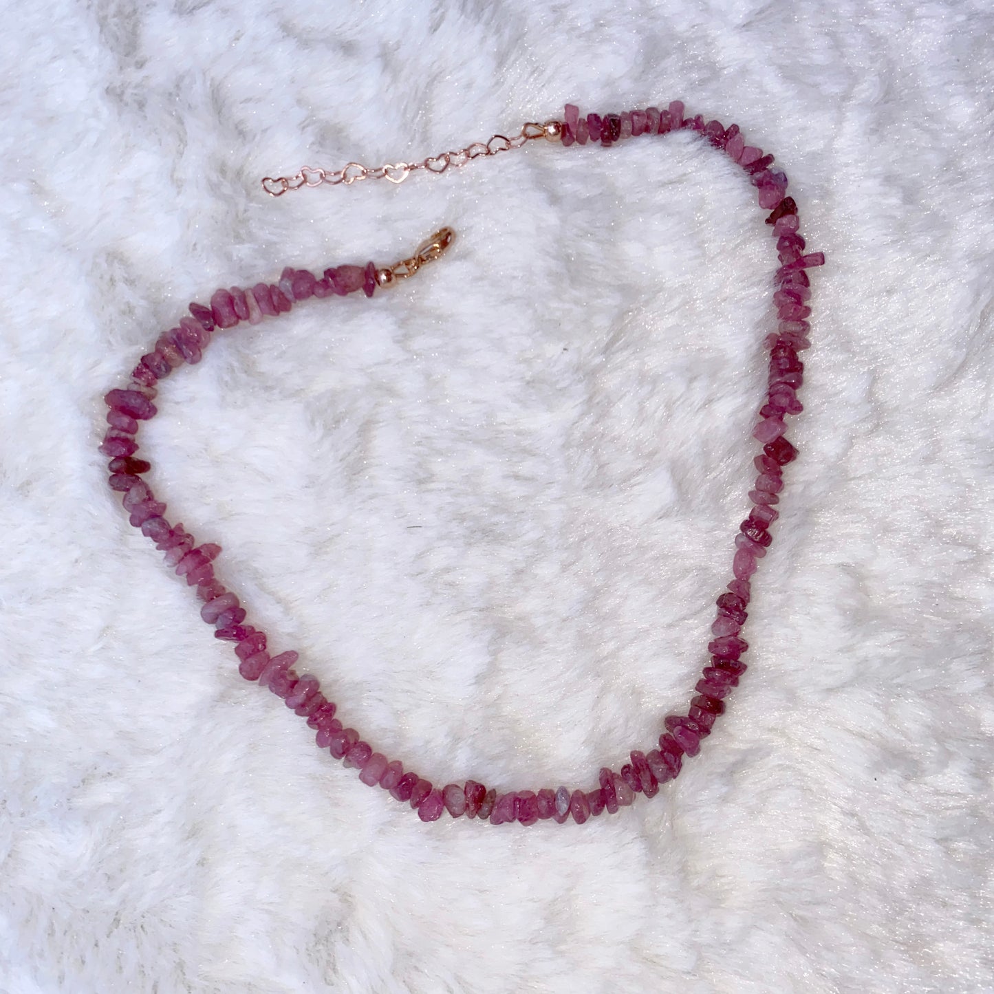 Pink Tourmaline gemstone chip choker necklace