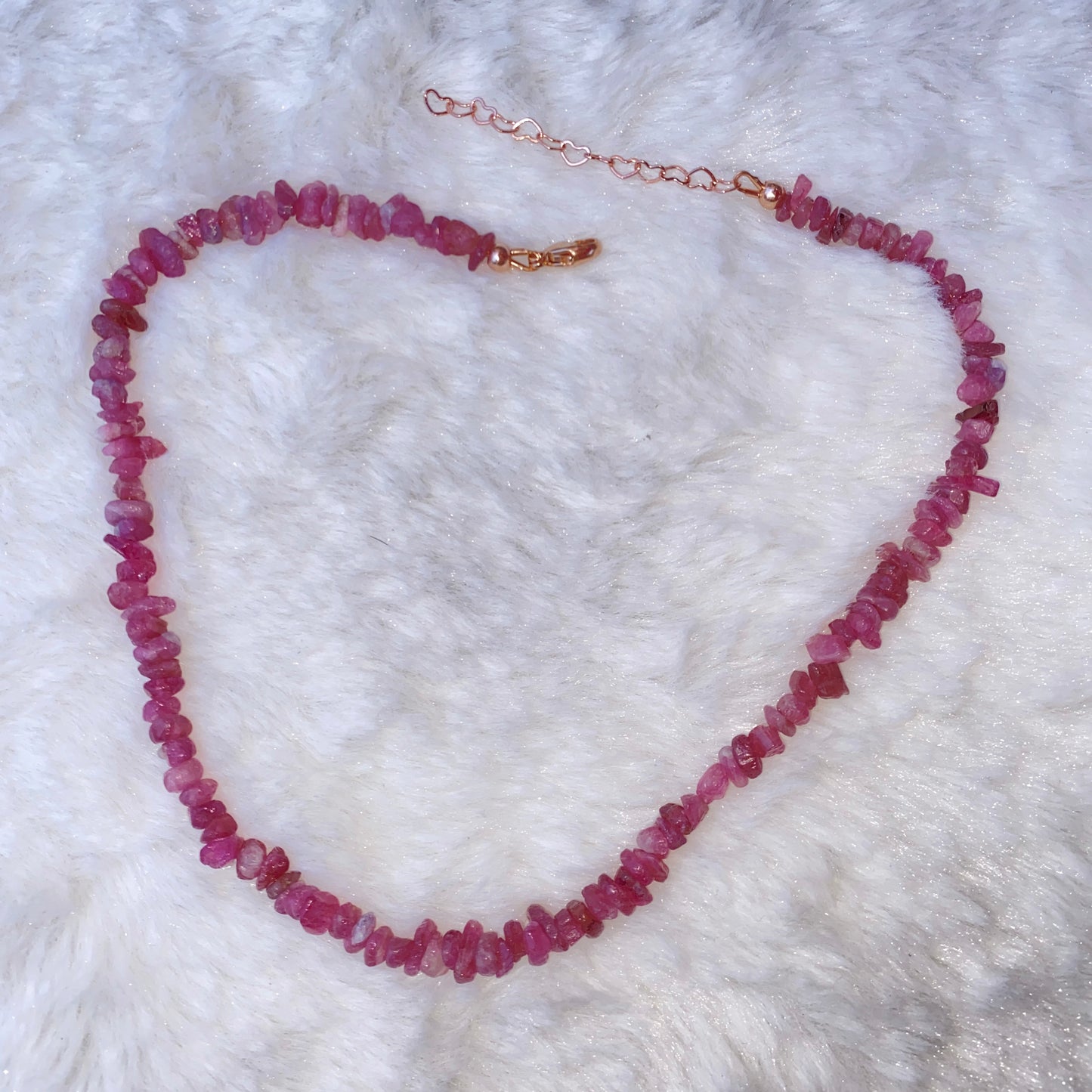 Pink Tourmaline gemstone chip choker necklace