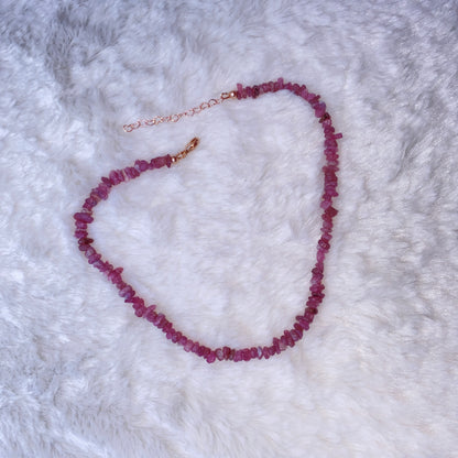 Pink Tourmaline gemstone chip choker necklace