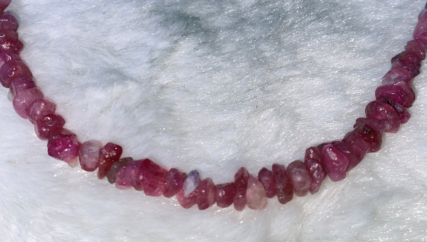 Pink Tourmaline gemstone chip choker necklace