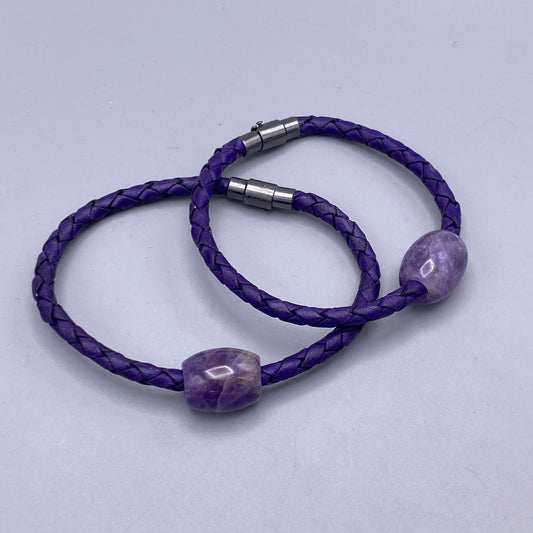 Amethyst Leather Bracelets with Magnetic Clasp