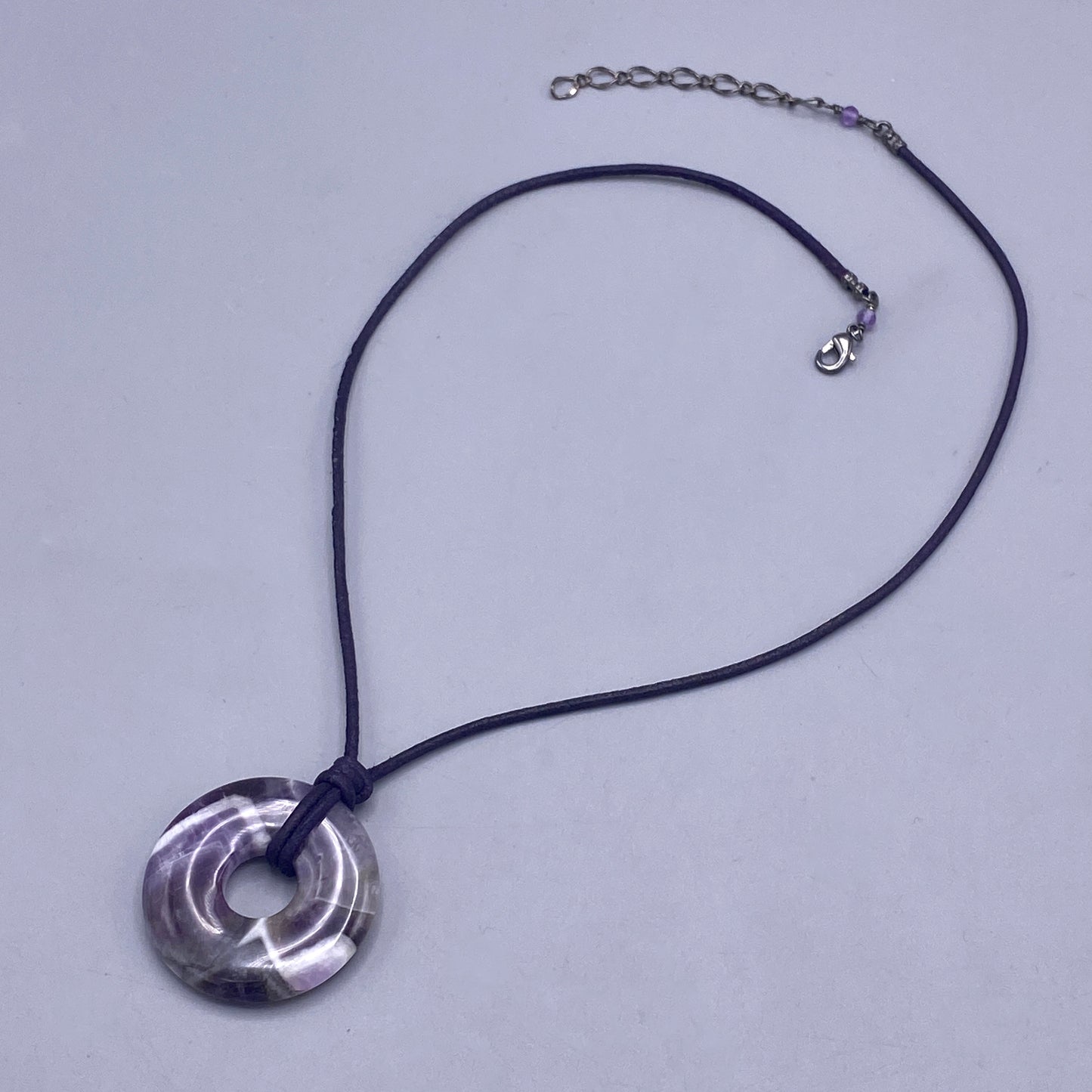 Amethyst Donut and Leather Necklace