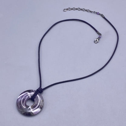 Amethyst Donut and Leather Necklace