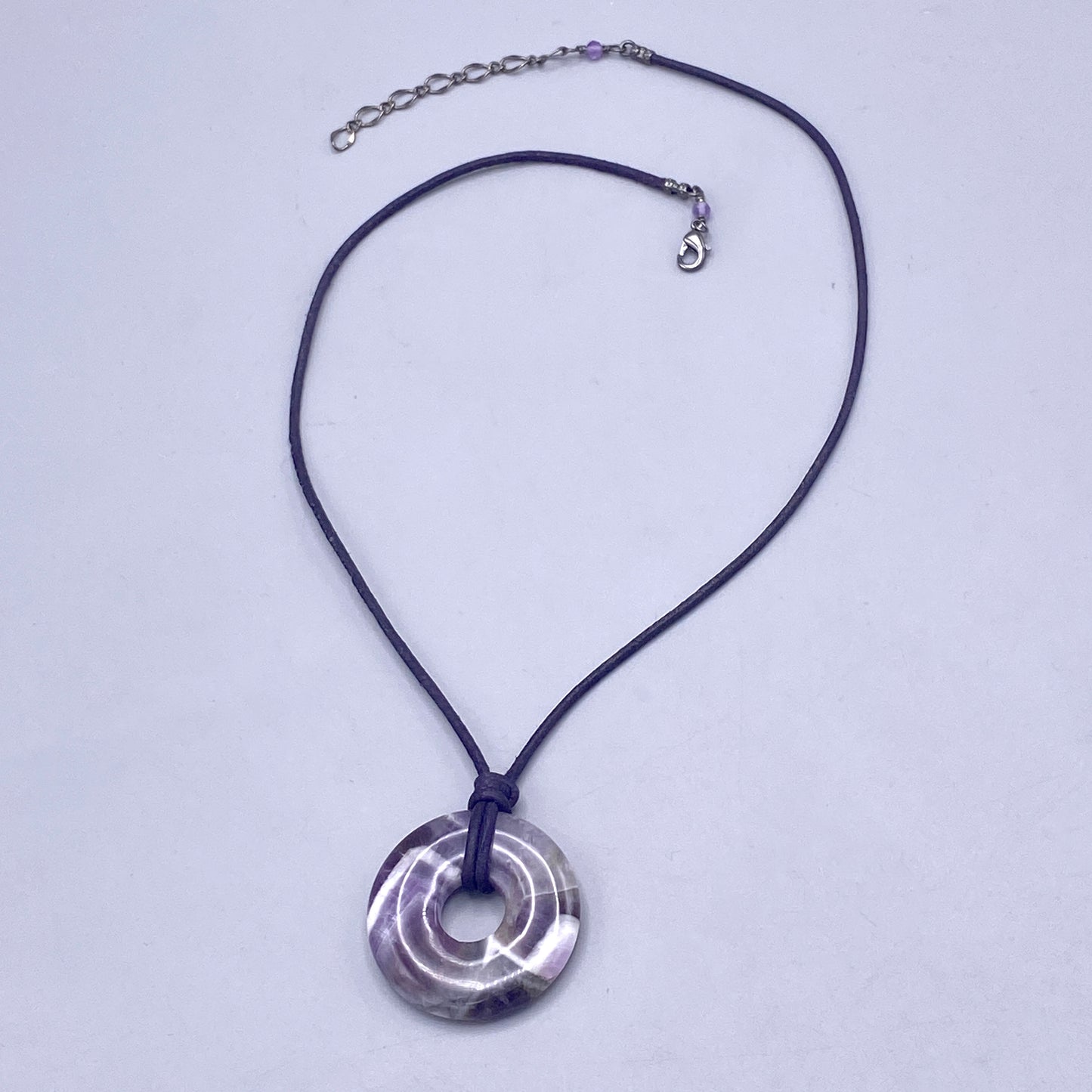 Amethyst Donut and Leather Necklace