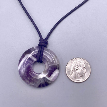 Amethyst Donut and Leather Necklace