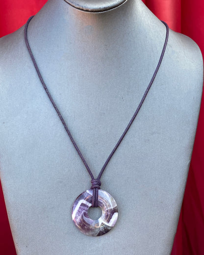 Amethyst Donut and Leather Necklace