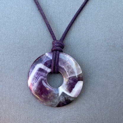 Amethyst Donut and Leather Necklace